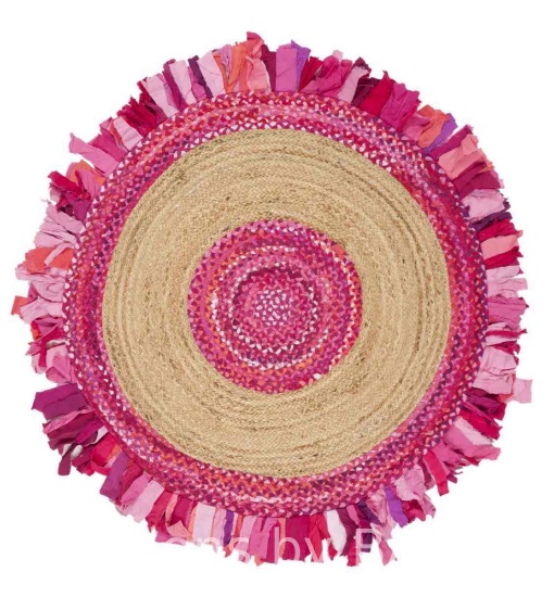 SAFAVIEH Cape Cod Susan Braided with Fringe Area Rug, 3 x 3 Round, Pink/Natural