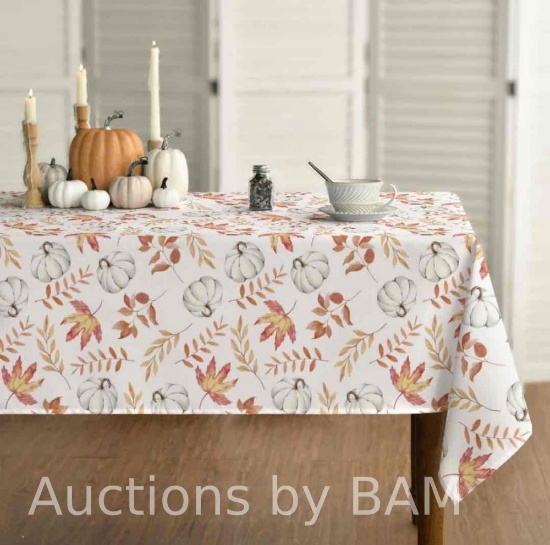 Smile Maple Leaves Pumpkins Fall Thanksgiving Tablecloth 60x84 Inch