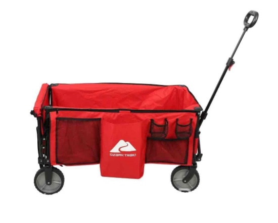Ozark Trail Camping Utility Wagon with Tailgate & Extension Handle, Red, Polyester, 21.6 Height