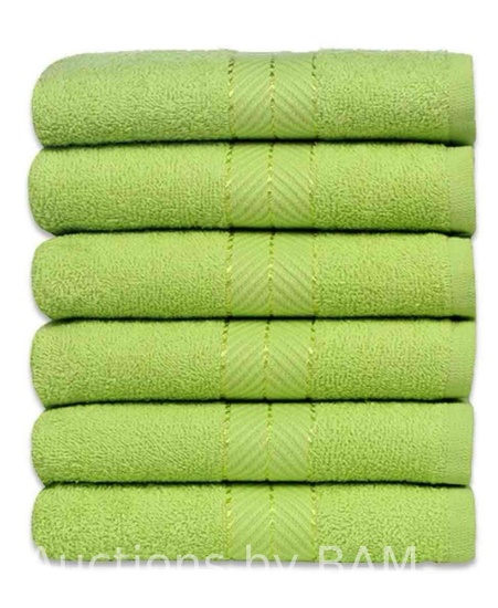 CASALINO 6 Pc Hand Towels, 100% Cotton Ultra Soft, Towels for Gym, Shower, Hotel, Lime Green