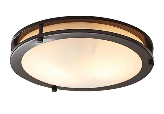 Better Homes & Gardens Classic 12 Bronze Living Room Flush Mount Ceiling Light, Frosted Glass No