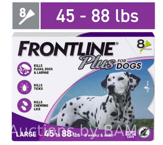 Frontline Plus for Dogs Flea and Tick Treatment Large Dog 45-88 lbs Purple Box 8 Count