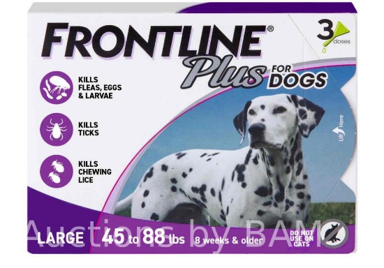 Frontline Plus for Dogs Flea and Tick Treatment Large Dog 45-88 lbs Purple Box 3 Count