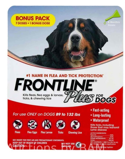 Frontline Plus for Dogs Flea and Tick Treatment Large Dog 89-132 lbs Red Box 8 Count
