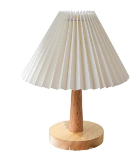 Honrane Vintage Nightstand Lamp Wood Base Warm Lighting Lamp USB Charging Pleated Table Lamp for