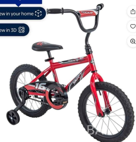 Huffy 16 Rock It Kids Bicycle, for Kids Ages 4+ Years, Training Wheels, Red