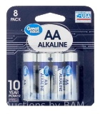 Great Value Alkaline AA Batteries, 8 Count