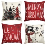 Smile Snowman Let It Snow Christmas Winter Pillow Covers 16 x 16 Inch Set of 4 Red