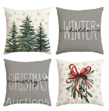 Smile Merry Christmas Tree Hello Winter Throw Pillow Covers, 20 x 20 Inch Mistletoe Pine Spruce