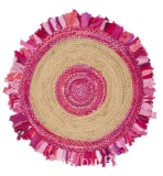 SAFAVIEH Cape Cod Susan Braided with Fringe Area Rug, 3 x 3 Round, Pink/Natural