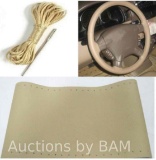 Genuine Leather Auto Car DIY Steering Wheel Cover With Needles and Thread Beige