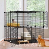 Dextrus Cat Cage 2 Tier Indoor Cat Enclosures Kitten Cage DIY Pet Playpen Metal Kennel for 1-2 Ca...
