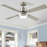 Dextrus 4-Blade Contemporary 52 Ceiling Fan with Light and Remote Control, Brushed Nickel Finish,