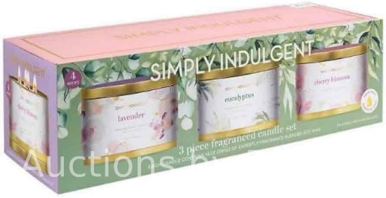 Simply Indulgent Candle Set Of 3 NOB Lavender Eucalyptus Cherry Blossom