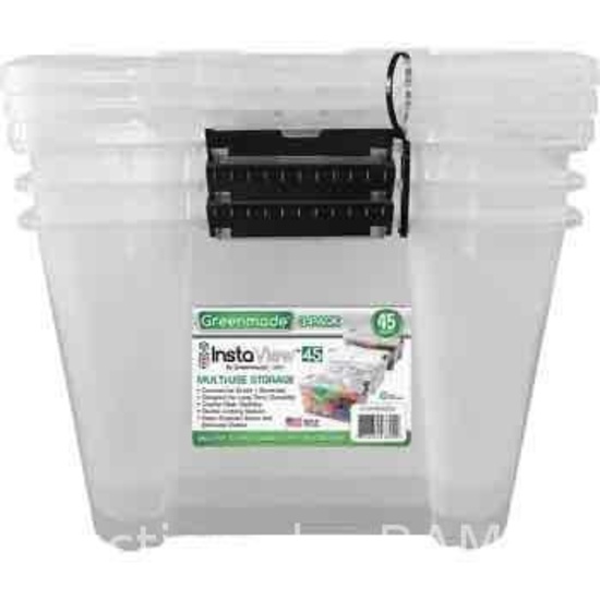 Greenmade InstaView 45 Multi-Use Storage Bin, 45 Quart, Clear, 3 ct