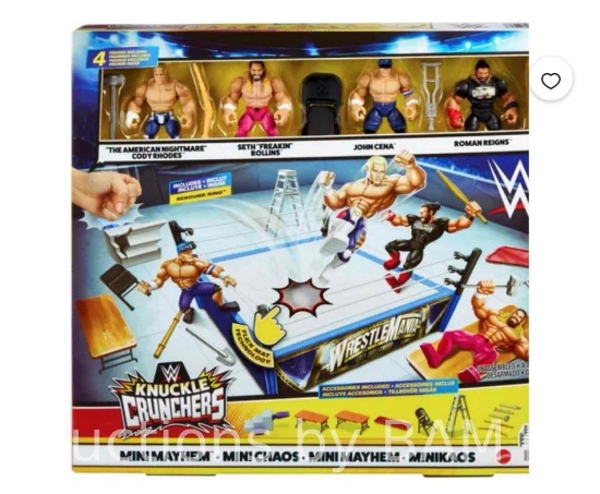 WWE Knuckle Crunchers Ultimate Wrestling; Complete Set of 5 Original Figures & Rebound Ring: The