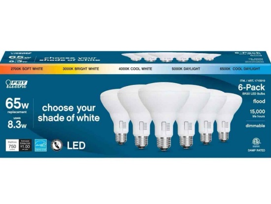 Feit Electric 60W Replacement 5-CCT LED A19 Bulbs, 6 Pack