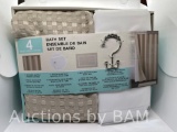 4 pcs Bath Set, Shower Curtain, Frosted Peva Liner, Bath Mat and 12 Hooks