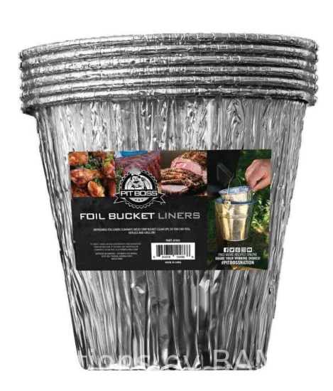 Pit Boss Foil Bucket Liners, Easy to Clean Aluminum Silver Liners - 6pk
