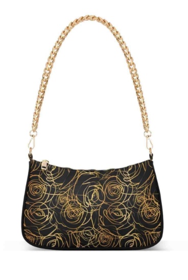 ALAZA Abstract Gold Roses Flower on Black Background Shoulder Bag Purse for Women Tote Handbag