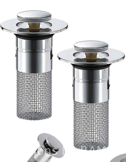 Bathroom Sink Drain Stopper - Pop Up Drain Plug with 4 Replacement Filters Basket, Removable