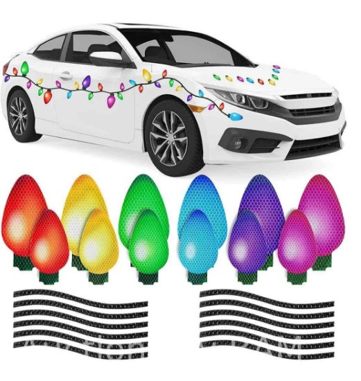 42 Pieces Christmas Car Magnets Set Include 24 Pcs Reflective Lights Bulb Car Magnet Automotive