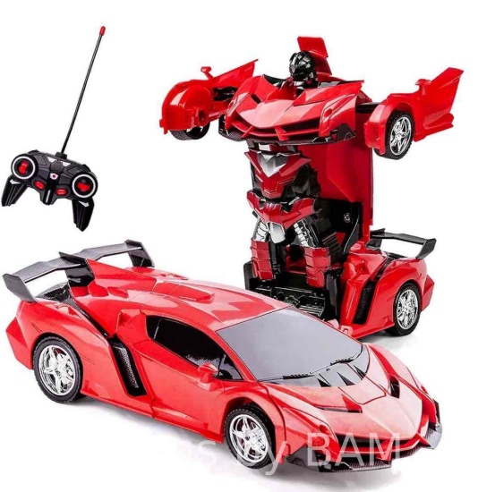 Remote Control Car Transform Robot RC Car Toy, 1:18 Scale Racing Sports Cars with LED Light for K...