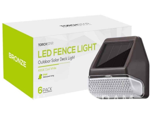TORCHSTAR 12 Pack Dusk-to-Dawn LED Solar Fence Lights for Patio, Backyard, 4000K Cool White, Black