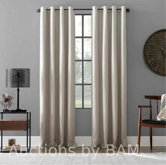 Archaeo Linen Blend Blackout Grommet Top Curtain, 52x84, Pearl
