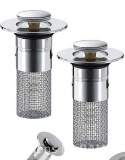 Bathroom Sink Drain Stopper - Pop Up Drain Plug with 4 Replacement Filters Basket, Removable