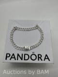 Cuban chain sterling silver bracelet with clear cubic zirconia, with Gift Box