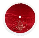Holiday Time Burgundy Velvet Christmas Tree Skirt, 48 Inch Diameter, 1.03 Lbs