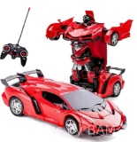 Remote Control Car Transform Robot RC Car Toy, 1:18 Scale Racing Sports Cars with LED Light for K...