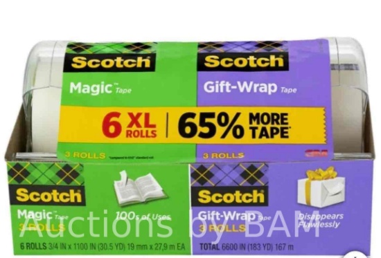 3M Scotch Magic Tape/Gift Wrap Tape, 6600" Total, 6-pack