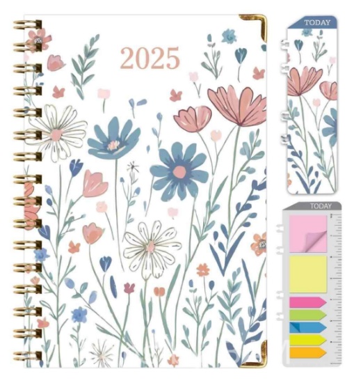 Global Printed Products Hardcover 2025 Daily, Monthly & Weekly Planner 5.5x8, Colorful Botanicals