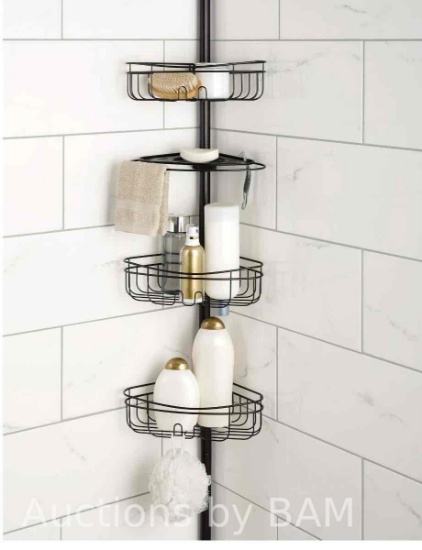 Mainstays 4 Tier Steel Tension Pole Shower Caddy with 3 Baskets & Soap Tray Shelf, Oil-Rubbed Bro...