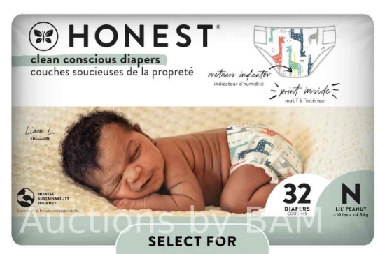 The Honest Company, Clean Conscious Disposable Baby Diapers, Giraffes Print, Size NB, 32 Count