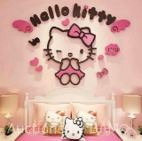 Sanrio Hello Kitty Acrylic 3D Stereo Wall Stickers cartoon girl Bedroom Room Bedside cute Decorat...