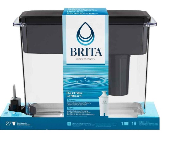 Brita Extra Large Ultramax 27 Cup Black Filtered Water Dispenser with 1 Standard Filter