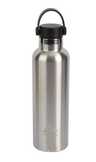 Ozark Trail 24oz Double Wall Vacuum Sealed Stainless Steel Water Bottle with Handle, Silver, 1 Each