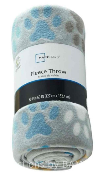 Mainstays Gray Paw Fleece Throw Blanket 50 x 60, All Ages