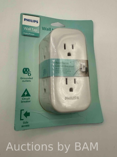 Philips 6 Outlet Grounded Wall Tap, Resettable Circuit Breaker, White, SPS1460WA/37