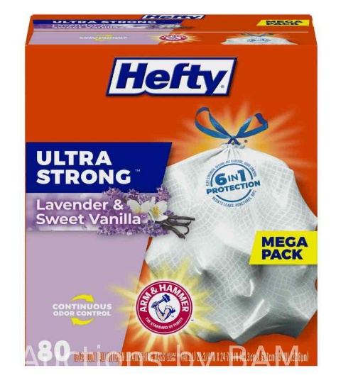 Hefty Ultra Strong 13 gallon Trash Bags, Tall Kitchen Trash Bags, White, Lavender and Sweet Vanilla