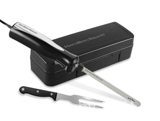 Hamilton Beach Electric Knife Set with Cool-Touch Ergonomic Handle, Stainless Steel Blades, Fork ...