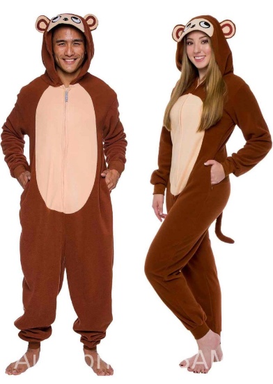 FUNZIEZ! - Monkey Slim Fit Adult Unisex Novelty Union Suit Costume for Halloween - Small