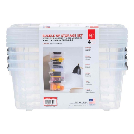 Iris Buckle Up Storage Set, 12.9 Quart, Clear, 4 ct