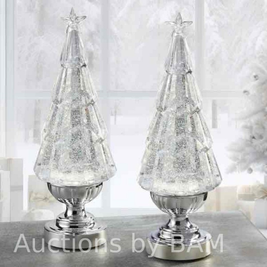 14 inch Lighted Glitter Tree Lantern, Set of 2