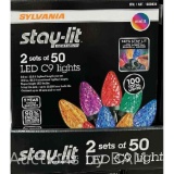 Sylvania Stay-lit Multicolor LED Lights, 2 Sets of 50 Faceted C9 Lights