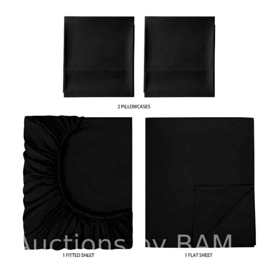 Mainstays Super Soft Recycled Brushed Microfiber Bed Sheet Set, Full, Rich Black, 4 Piece