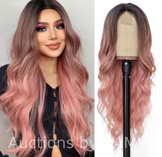 MORICA Cosplay Wig 26 Inch Ombre Pink Long Wavy Wig Natural Looking Cute Wigs for Daily Party